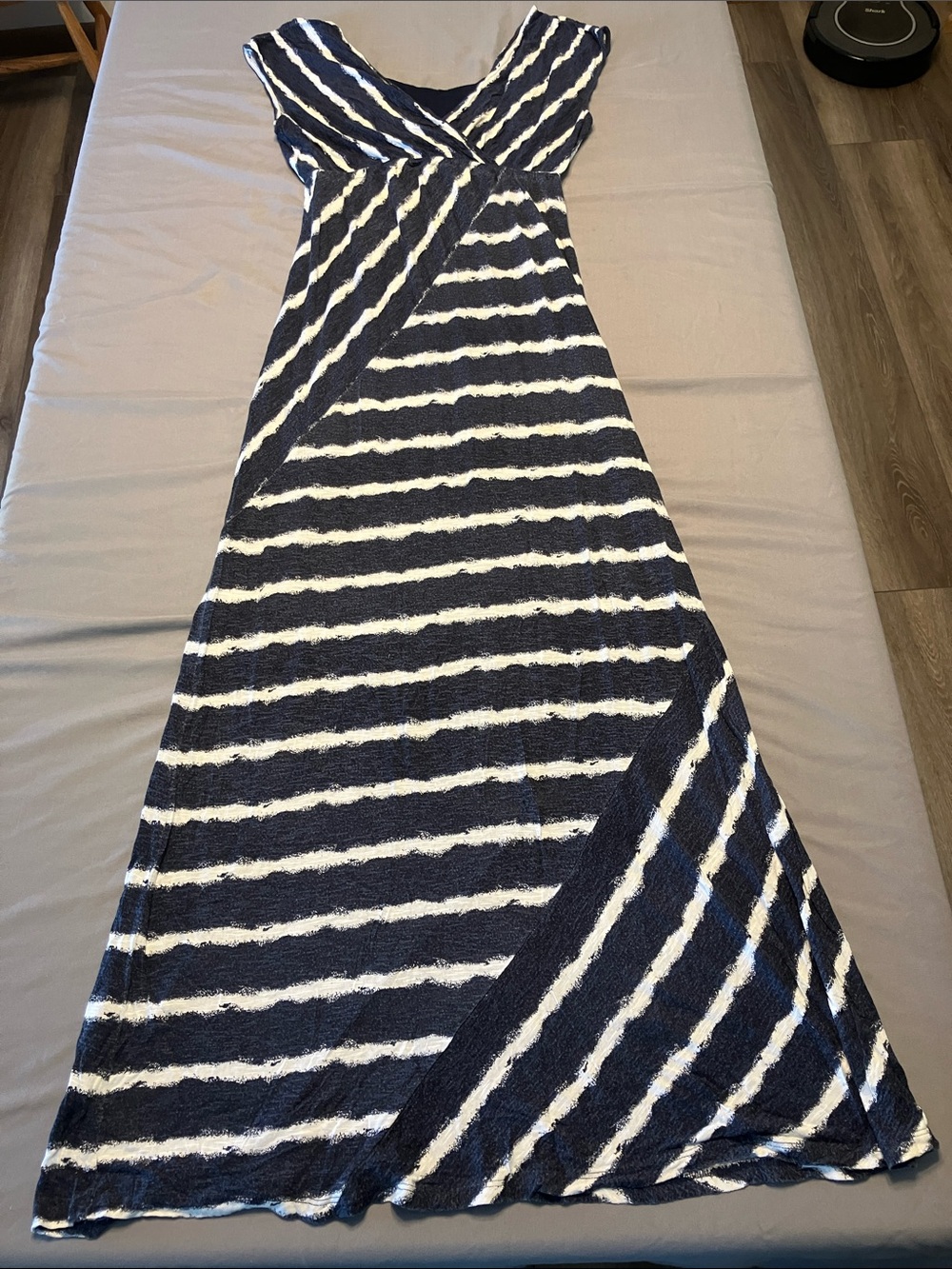Motherhood Maternity Navy and White Striped Maxi Wrap Dress